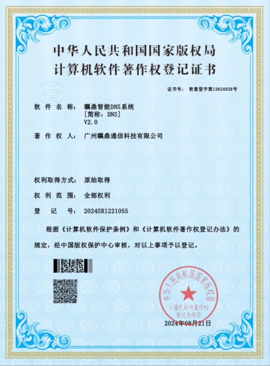 瞩鼎智能DNS系统软件著作权